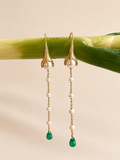 Boucles d’oreilles LES SERRES en onyx vert et perles, dorées à l’or fin 18 carats