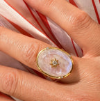 Bague LE SCEAU en pierre de lune, laiton doré à l’or fin 18 carats